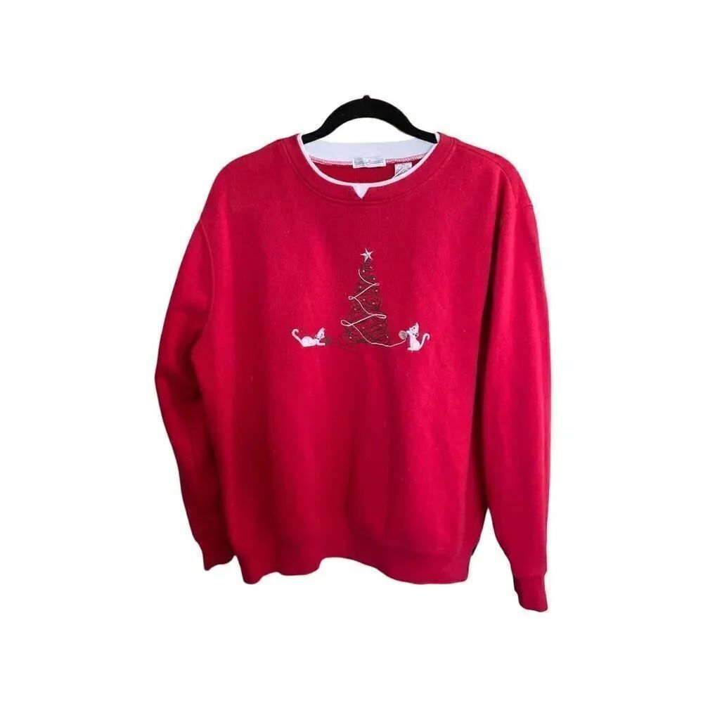 Hasting & Smith women’s red Crewneck holiday cat sweatshirt, size XL